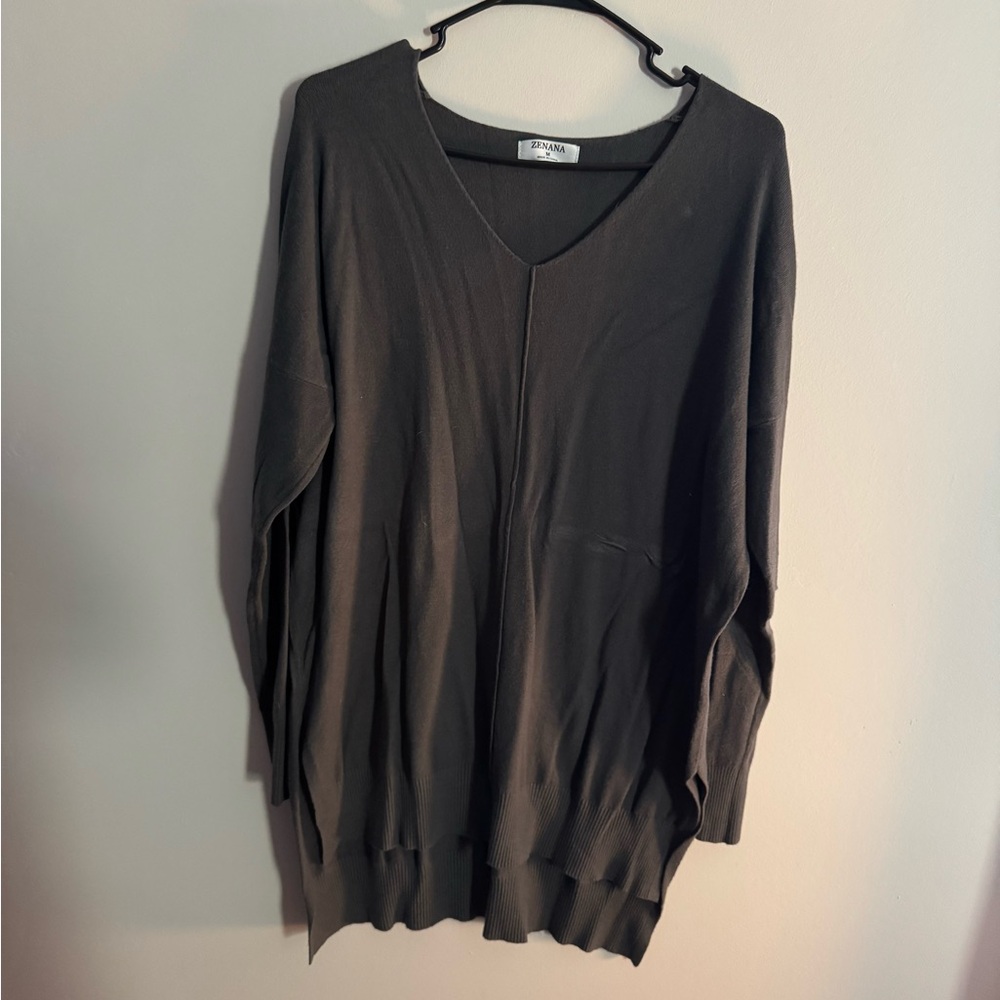 Zenana Outfitters V-Neck Sweater in Dark Gray